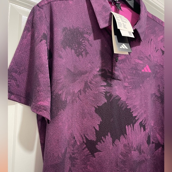 Adidas Golf Polo Sample Flower Mesh Golf Shirt Size Medium Black Lucid Fuchsia - Picture 9 of 14